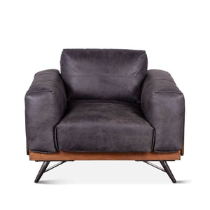 Home Trends Design Portofino Mid Century Antique Ebony Leather Armchair