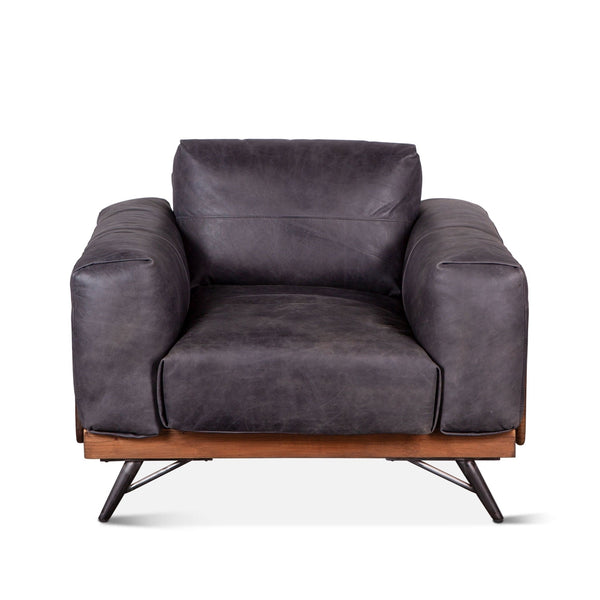 Home Trends Design Portofino Mid Century Antique Ebony Leather Armchair