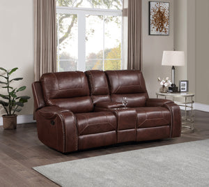 Steve Silver Keily Manual Glider Reclining Loveseat In Brown With Antiqued Brass Nailhead Trim