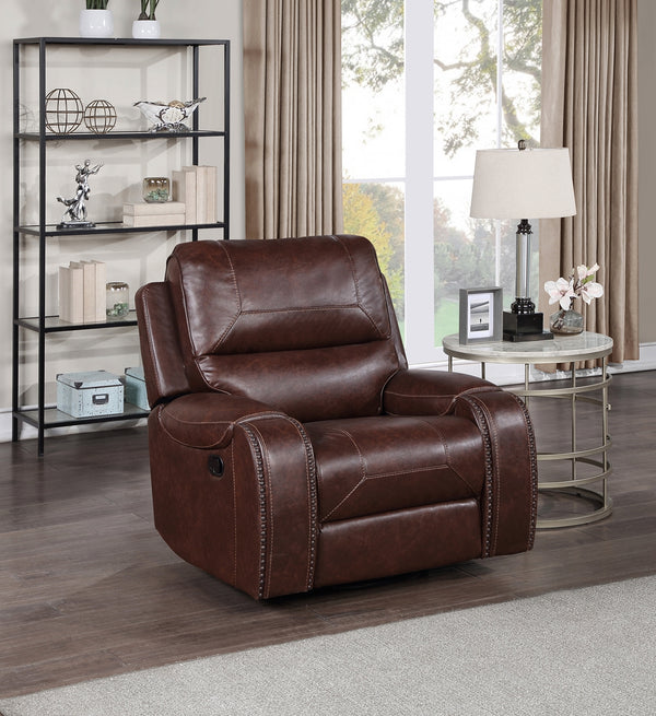 Steve Silver Keily Brown Manual Motion Swivel Recliner With Antiqued Brass Nailhead Trim