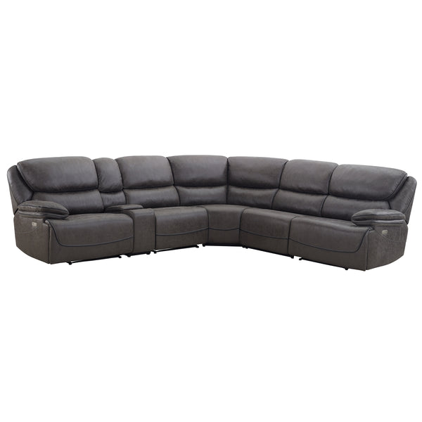 Steve Silver Plaza 6-Piece Power Leather Sectional In Smoked Gray