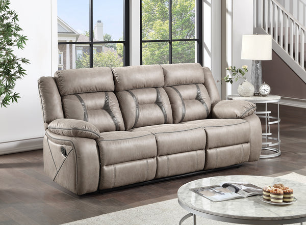 Steve Silver Tyson Gray Manual Recliner Sofa With Drop Down Table And Power Strip
