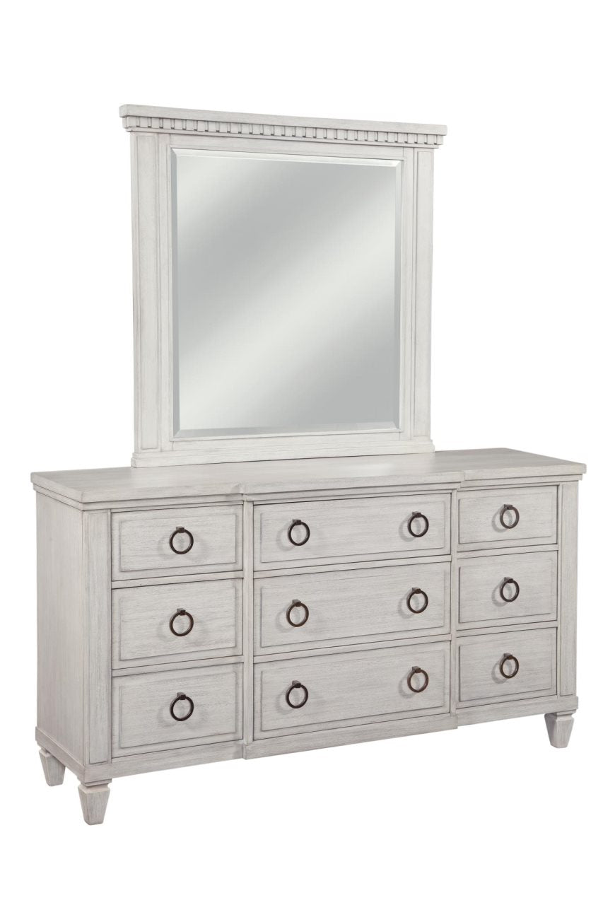 American Woodcrafters Complete Queen Bedroom Set Panel Bed, Dresser & Mirror White Grain Salter Path