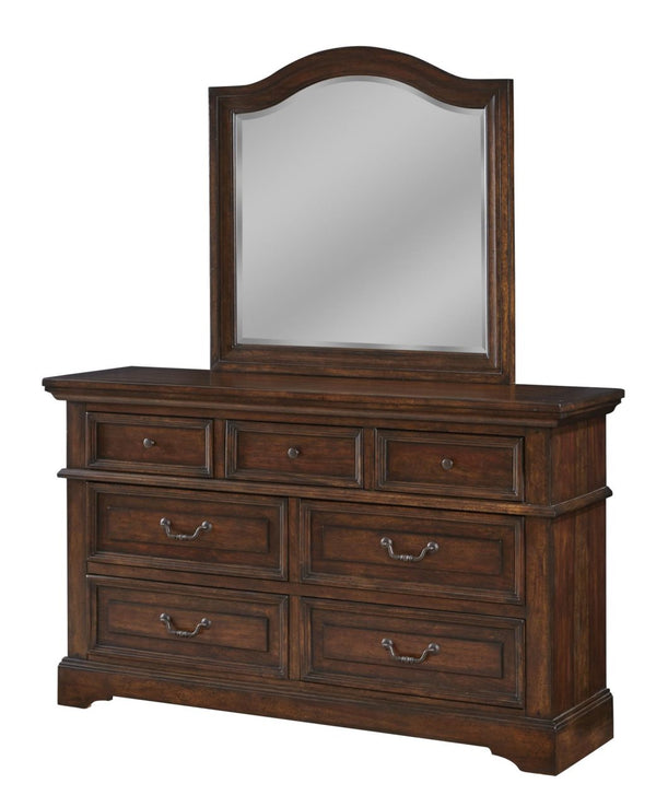 American Woodcrafters Complete Queen Bedroom Set Brown Panel Bed, Dresser, Mirror & Nightstand Tobacco Finish Stonebrook