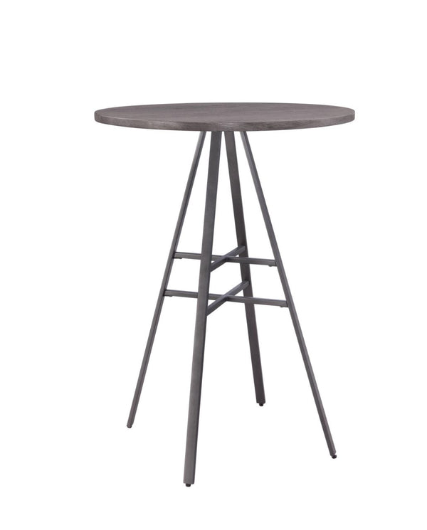 American Woodcrafters Filmore Round Wood Top with Metal Base Pub Tables in Slate Grey with Grey Oak Top