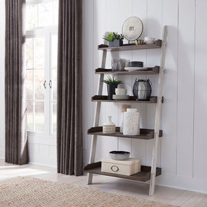 Liberty Furniture Farmhouse Two-Tone White Leaning Bookcase