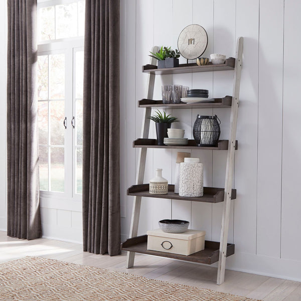 Liberty Furniture Farmhouse Two-Tone White Leaning Bookcase