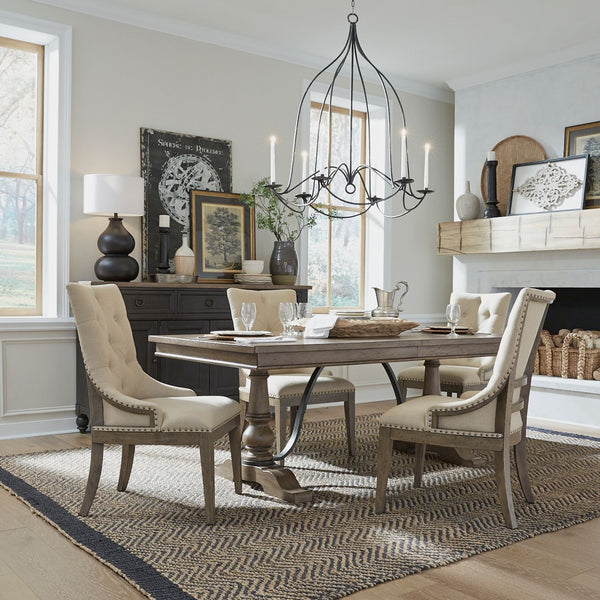Liberty Furniture Americana Farmhouse 5-Piece Black/Dusty Taupe Trestle Dining Table Set