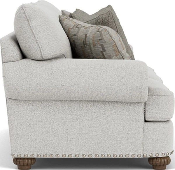 Flexsteel Patterson Silver Glacier Sofa with Nailhead Trim