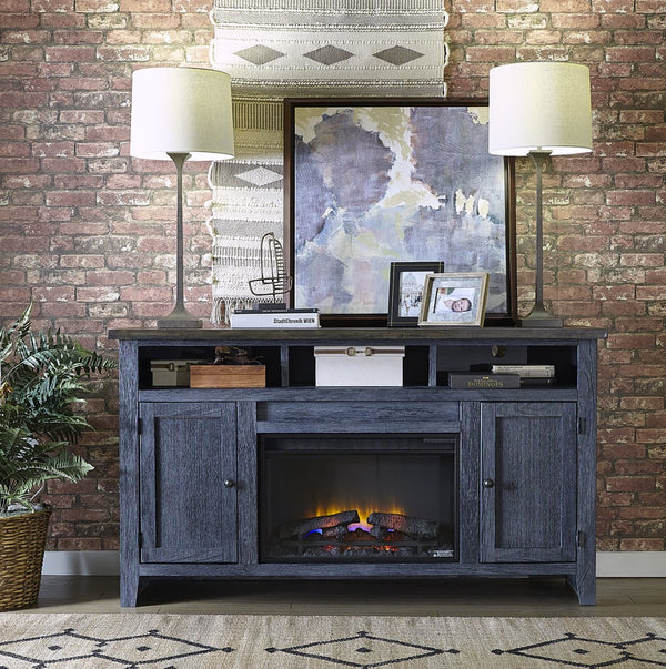 Aspenhome Eastport Malta Blue 65 Inch Fireplace TV Stand Console