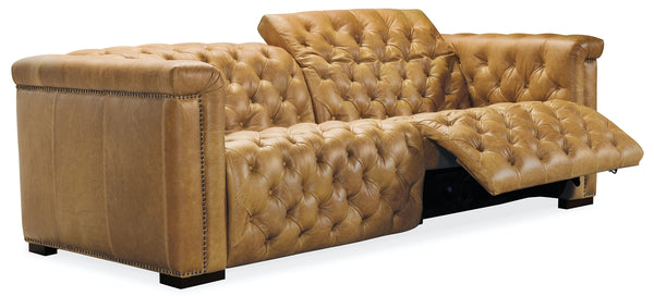 Hooker Furniture Savion Saddlebag Coin Leather Sofa with Power Reclining Power Headrest