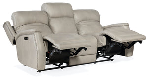Hooker Furniture Rhea Sahara Ash Leather Zero Gravity Power Reclining Sofa with Power Headrest