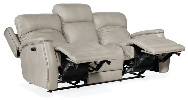 Hooker Furniture Rhea Sahara Ash Leather Zero Gravity Power Reclining Sofa with Power Headrest