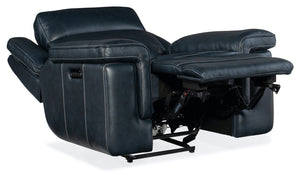 Hooker Furniture Montel Cosmos Cobalt Lay Flat Leather Power Recliner with Power Headrest & Lumbar