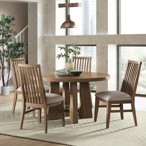 Intercon Landmark Weathered Oak Modern Slat Back Dining Side Chair with Webbed Seat