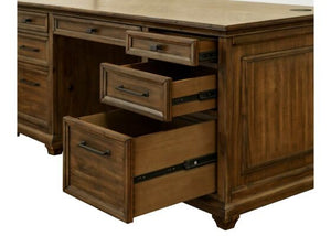 Martin Furniture Porter Natural Wood with Herringbone Pattern Double Pedestal Desk