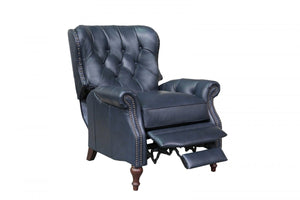 Barcalounger Shoreham Blue Kendall Leather High/Low-Leg Recliner Chair