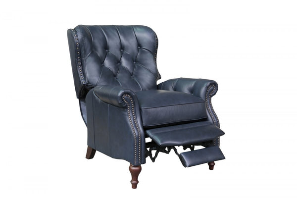 Barcalounger Shoreham Blue Kendall Leather High/Low-Leg Recliner Chair