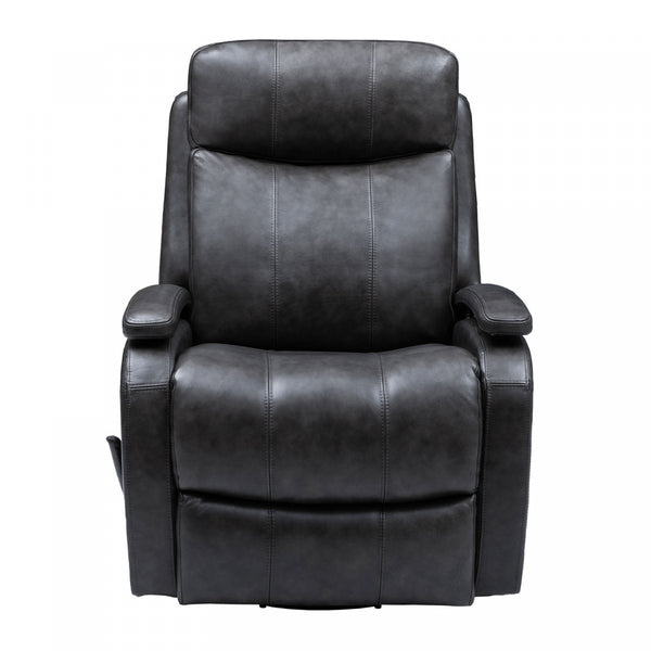 Barcalounger Ryegate Gray Duffy Leather Swivel Glider Handle Activated Recliner