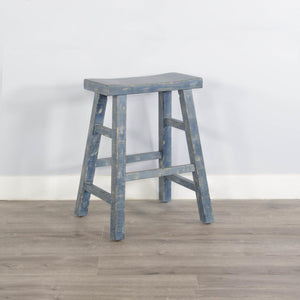 Sunny Designs Marina Ocean Blue 24 Inch Saddle Seat Counter-Height Stool with Wooden Seat