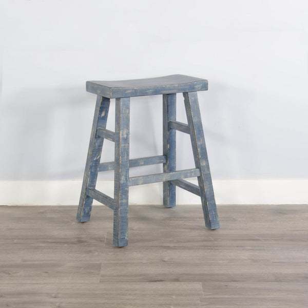 Sunny Designs Marina Ocean Blue 24 Inch Saddle Seat Counter-Height Stool with Wooden Seat