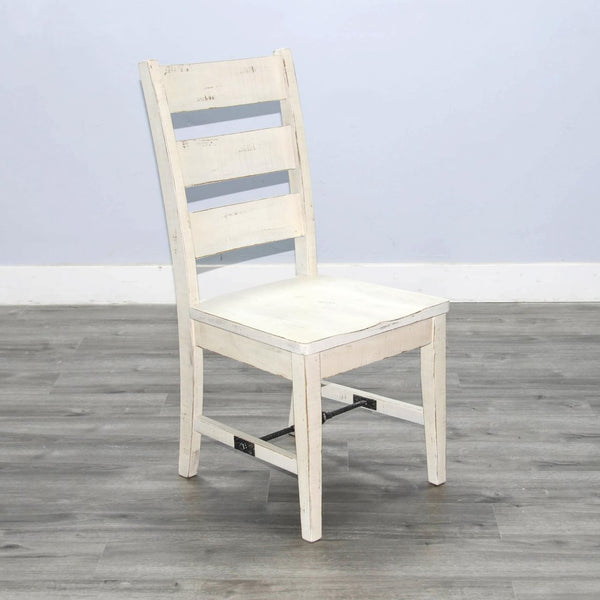 Sunny Designs Marina White Sand Ladderback Dining Chair with Turnbuckle Stretchers & Wood Seat
