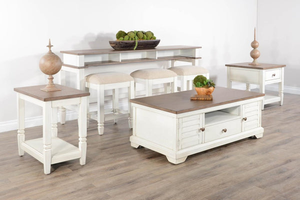 Sunny Designs Pasadena Marble White & Buck Skin Console Table with Usb Power Plug
