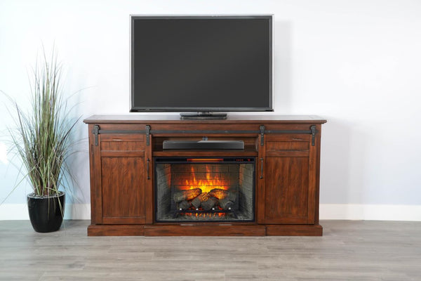 Sunny Designs Tuscany Vintage Mocha TV Stand Console with Fireplace Option