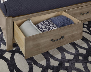 Vaughan-Bassett Cool Rustic Stone Grey Queen X-Bed with Footboard Storage