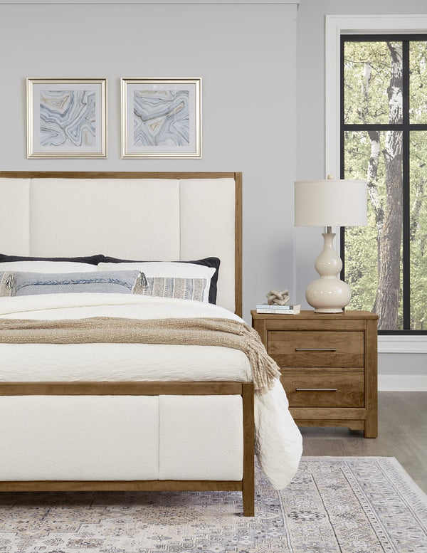 Vaughan-Bassett Crafted Cherry Medium Erins Upholstered King Headboard White Fabric