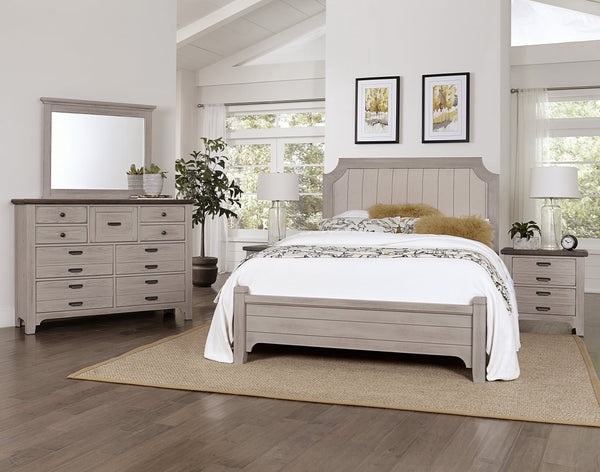 Vaughan-Bassett Bungalow Dover Grey Two-Tone King Upholstered Bed