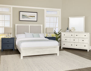 Vaughan-Bassett Custom Express Weathered White California King Upholstered Bed Pebble