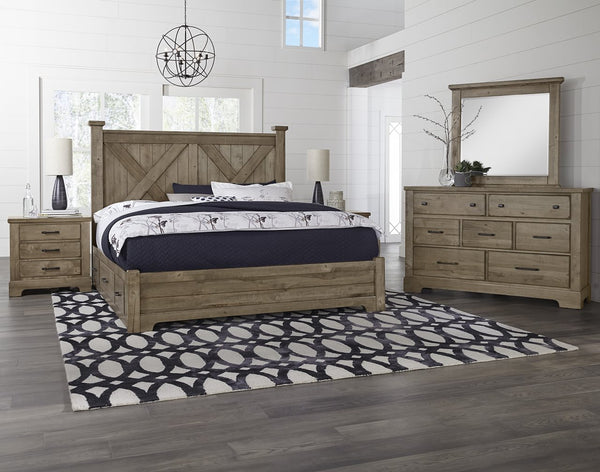 Vaughan-Bassett Cool Rustic Stone Grey California King X-Bed with X-Footboard