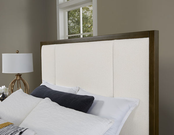 Vaughan-Bassett Crafted Cherry Dark California King Upholstered Bed White Fabric