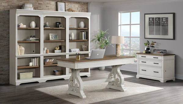 Intercon Drake Rustic White & French Oak Farmhouse 76 Inch Bunching Bookcase