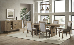 Intercon Landmark Weathered Oak Modern Upholstered Dining Side Chair with Webbed Seat