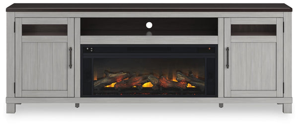 Darborn 88-Inch TV Stand with Electric Fireplace Gray/Brown