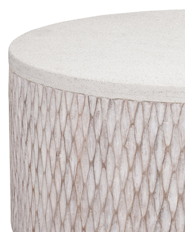 Bassett Mirror Coastal White Wash Mango Brewer Round Accent Cocktail Table