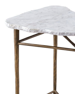 Bassett Mirror Modern Antique Brass/White Marble Knapp Oval Accent Table