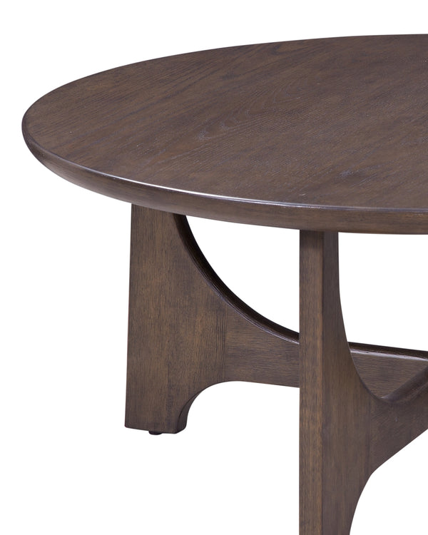 Bassett Mirror Modern Antique Brown Oak Dunnigan Brown Round Oak Cocktail Table