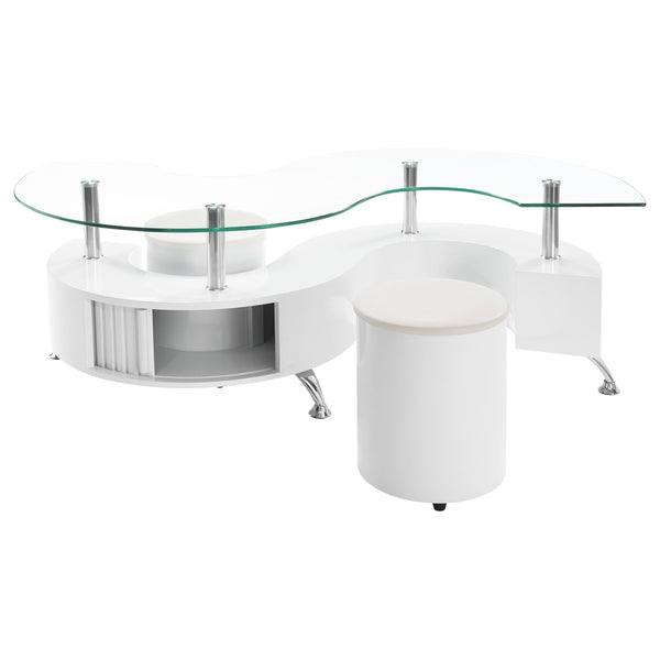 Coaster Buckley 3-Piece Coffee Table & Stools Set White High Gloss