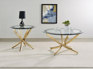 Coaster Brooke 2-Piece Round Glass Top Coffee Table Set Brass