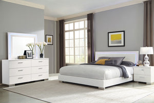 Coaster Felicity 4-Piece California King Bedroom Set with LED Lighting in White Gloss