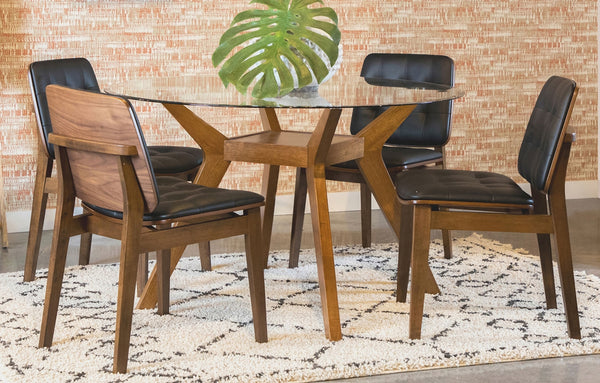 Coaster Paxton 5-Piece Round Glass Top Dining Table Set Nutmeg