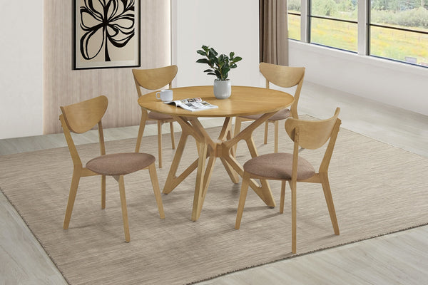 Coaster Elowen 5-Piece Round Solid Wood Dining Set Light Walnut