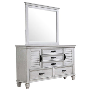 Coaster Franco 5-Drawer Dresser with Mirror Distressed White