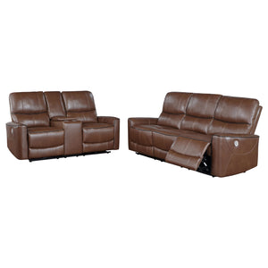 Coaster Greenfield 2-Piece Power Reclining Sofa Set Saddle Brown