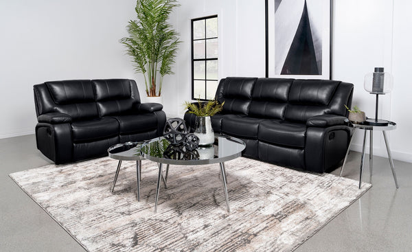 Coaster Camila 2-Piece Upholstered Motion Reclining Sofa Set Black