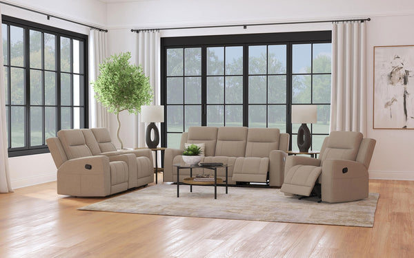 Coaster Brentwood 3-Piece Upholstered Reclining Sofa Set Taupe
