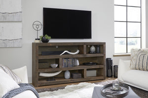 aspenhome mackenzie 73" highboy open tv console in sandy brown